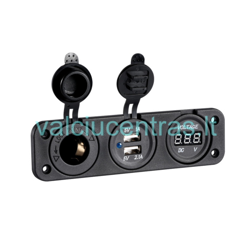 Skaitmeninis voltmetras su dvigubu USB lizdu ir rozete